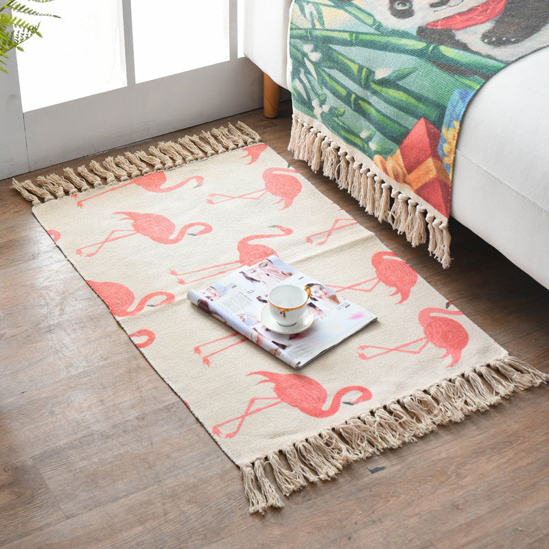 Bohemian Tribal Print Rug Retro Washable Area Carpet Fringe Design Cotton Blend Rug for Home Decor