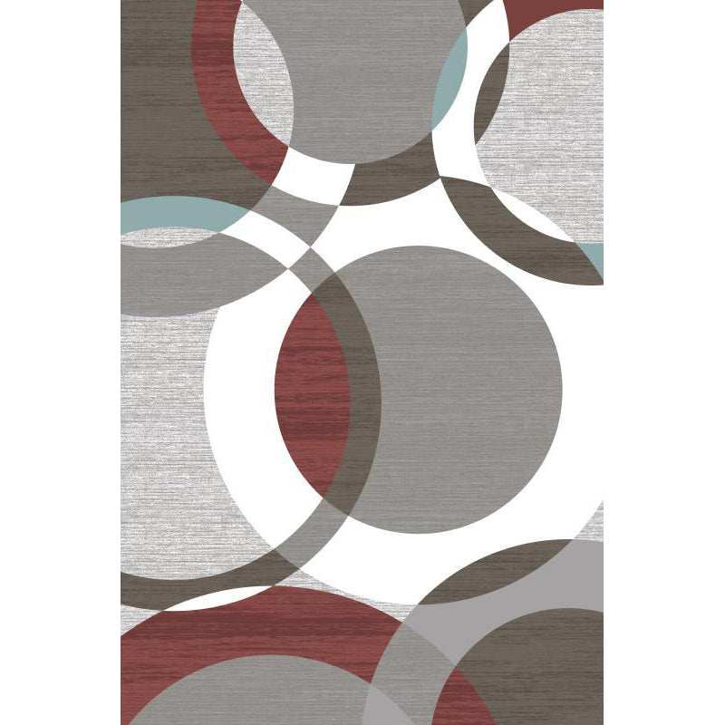 Red Modern Area Rug Polyester Ring Rug Non-Slip Backing Rug for Living Room