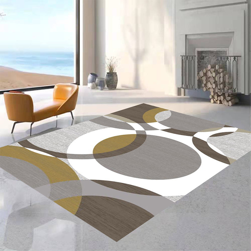 Red Modern Area Rug Polyester Ring Rug Non-Slip Backing Rug for Living Room