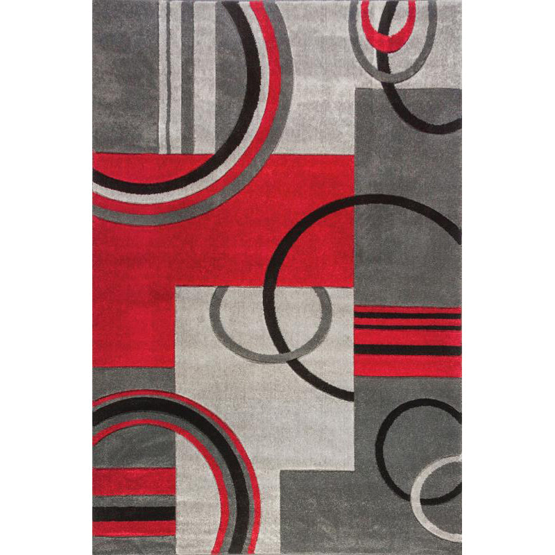 Red Modern Area Rug Polyester Ring Rug Non-Slip Backing Rug for Living Room