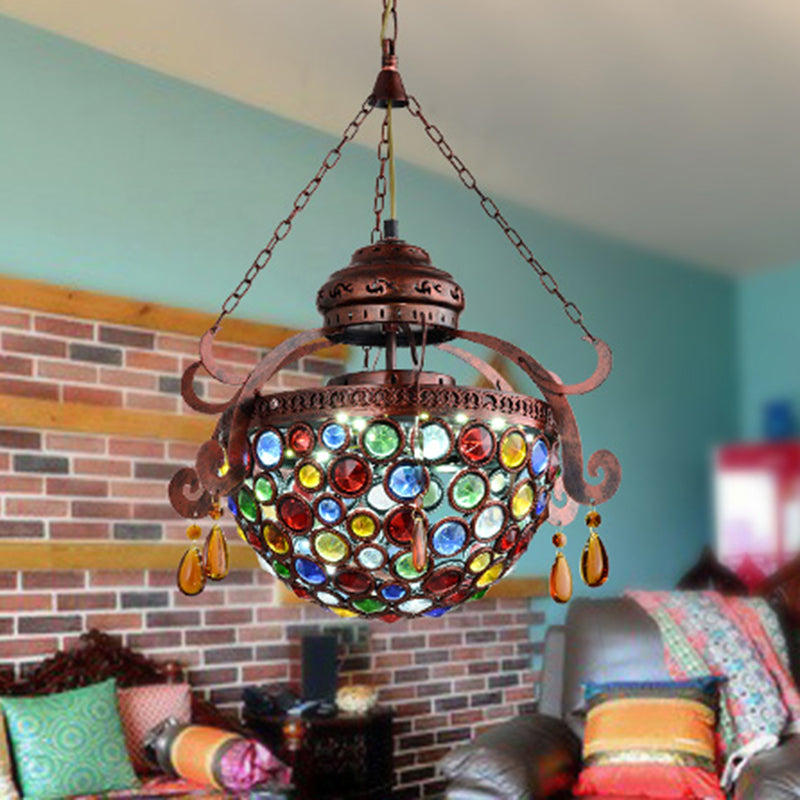 Metal Bowl Drop Pendant Antique 1 Light Living Room Hanging Light Fixture in Copper