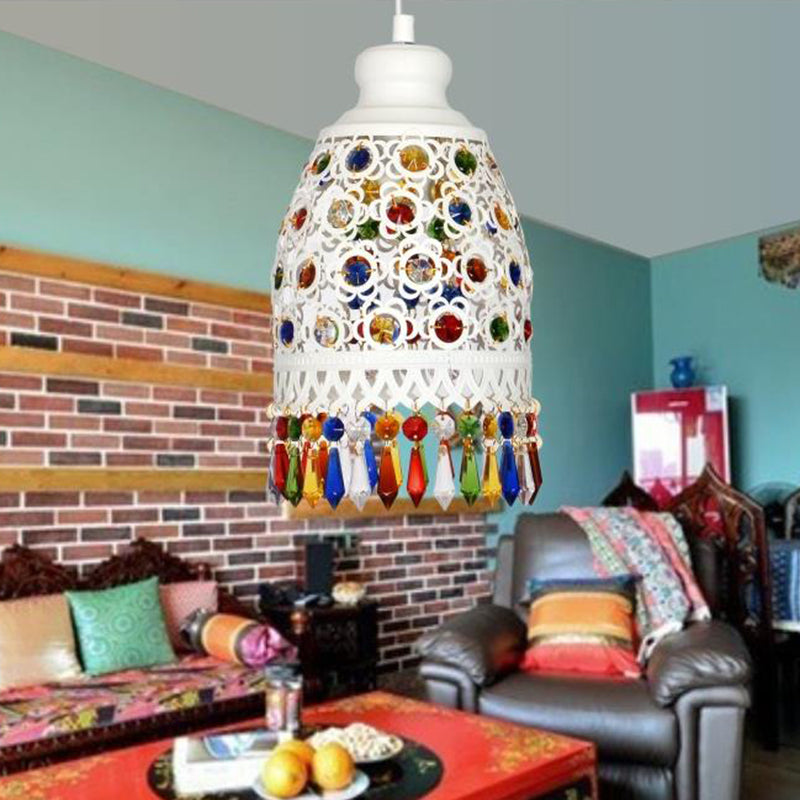 Bohemian Dome Pendant Lamp 1 Light Metal Hanging Ceiling Light in White for Living Room