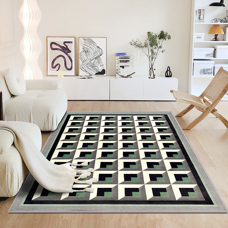 Groen geometrisch patroon tapijt Modern polyester gebied Rug vlekbestendig vloerkleed voor woonkamer