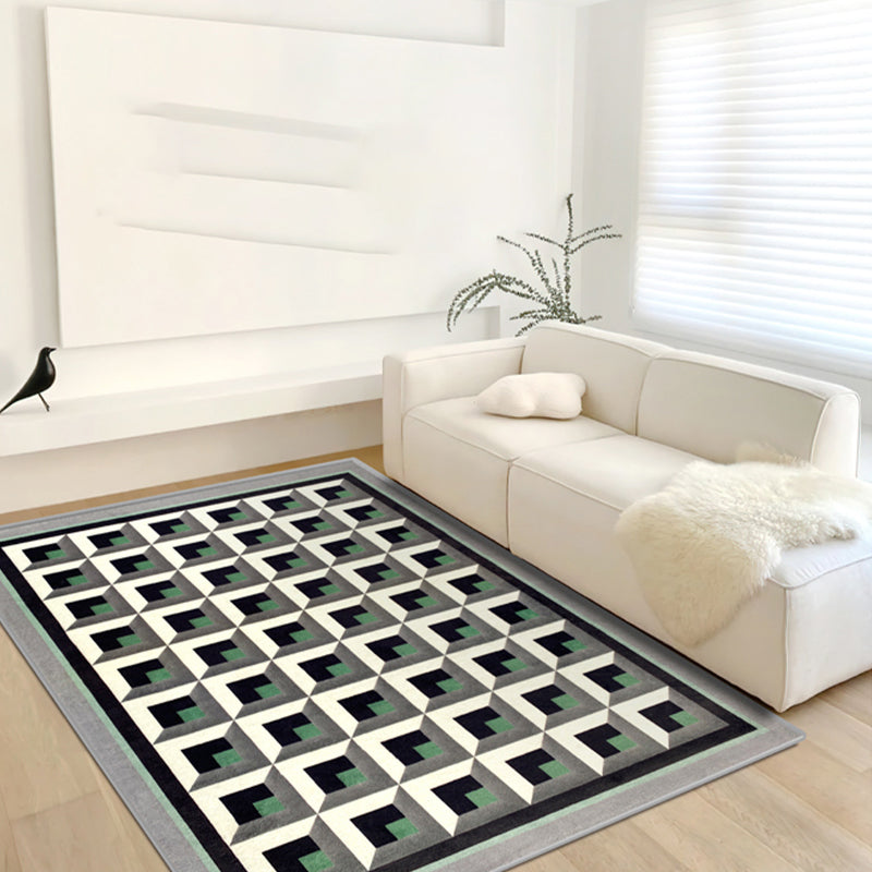 Groen geometrisch patroon tapijt Modern polyester gebied Rug vlekbestendig vloerkleed voor woonkamer