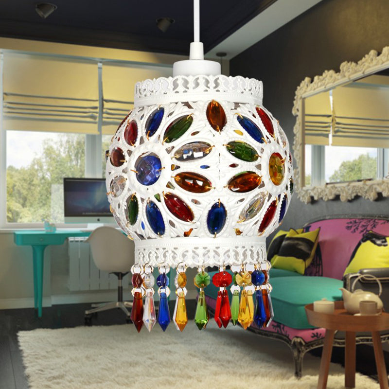 1 Light Pendant Ceiling Light Vintage Ball Metal Hanging Lamp in White for Bathroom