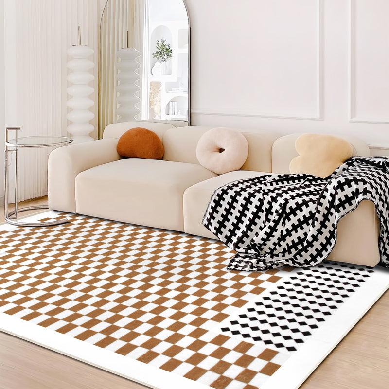 Brown Modern Carpet Polyester Geometric Pattern Area Rug Stain Resistant Rug for Drawing Room