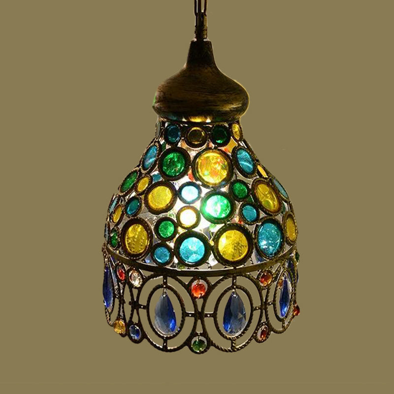 Iluminación de suspensión de restaurante hueco decorativo 1 bombilla verde colgante colgante luz