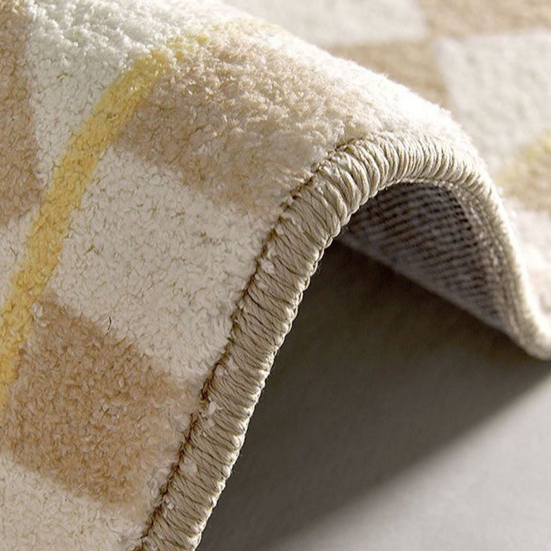 Light Brown Modern Rug Polyester Grid Rug Washable Rug for Living Room