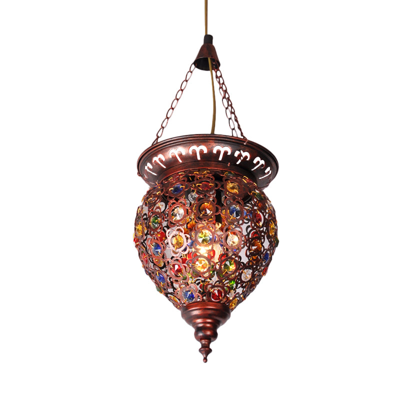 Metal Copper Drop Lamp Urn 1 Bulb Traditional Suspended Lighting Fixture for Balcony