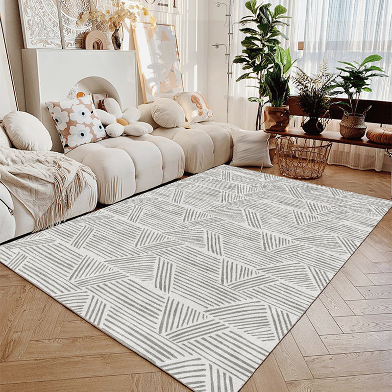 Gray Modern Rug Polyester Abstract Line Rug Non-Slip Backing Rug for Living Room
