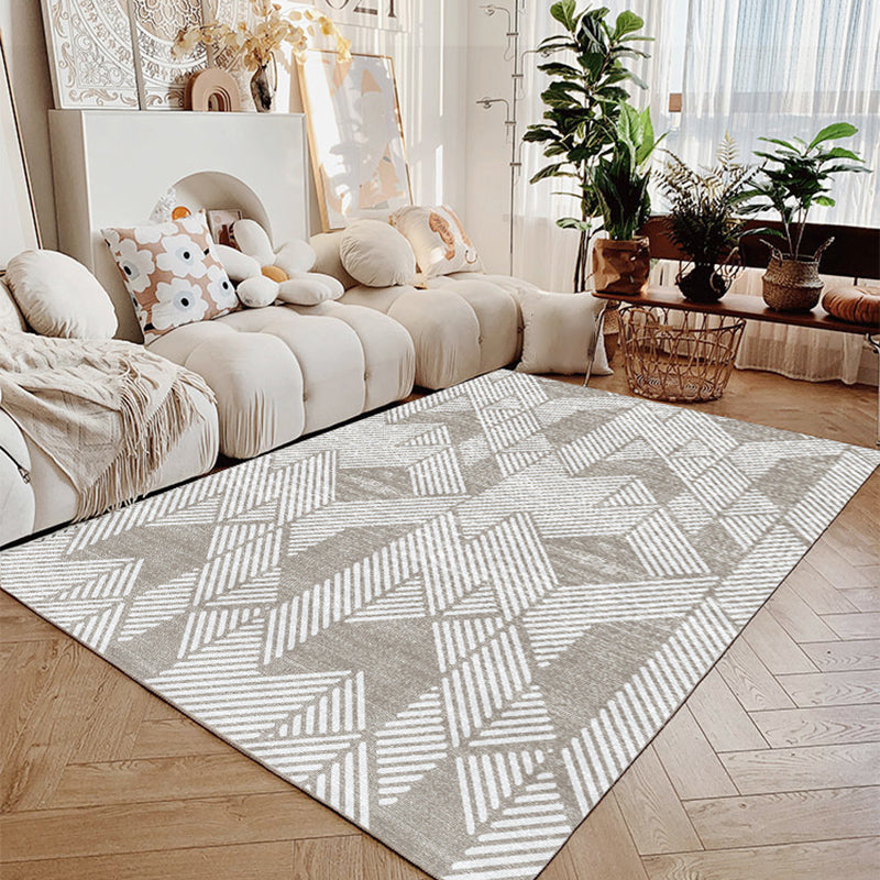 Gray Modern Rug Polyester Abstract Line Rug Non-Slip Backing Rug for Living Room