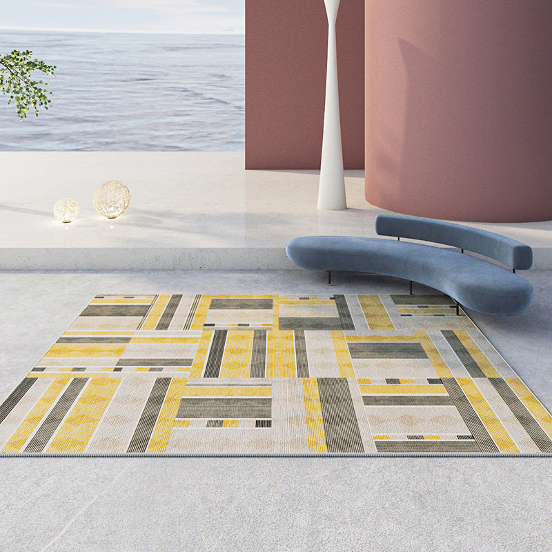 Contemporary Geometry Printed Rug Polyester Indoor Carpet Non-Slip Backing Carpet for Living Room