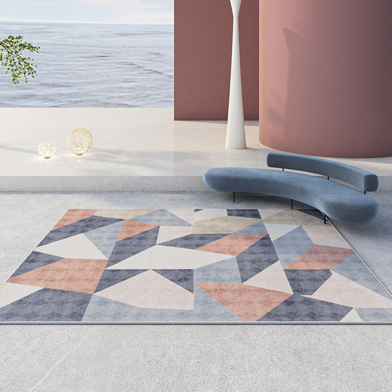 Contemporary Geometry Printed Rug Polyester Indoor Carpet Non-Slip Backing Carpet for Living Room