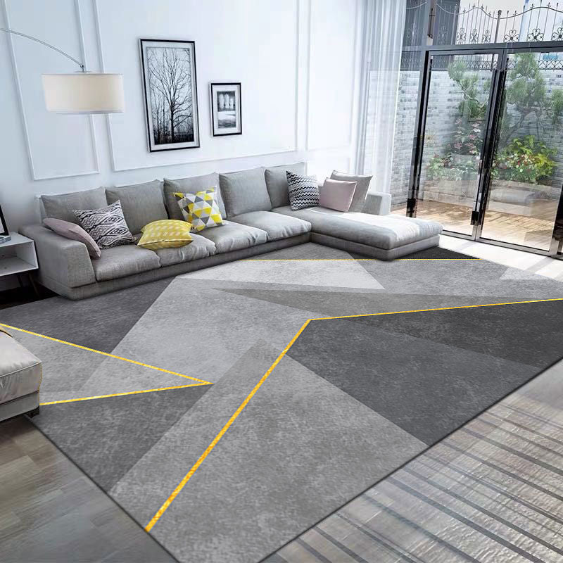 Gray Tone Carpet Modern Geometric Area Rug Polyester Washable Carpet with Non-Slip Backing