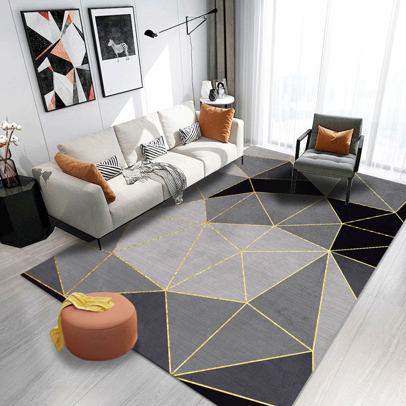Gray Tone Carpet Modern Geometric Area Rug Polyester Washable Carpet with Non-Slip Backing