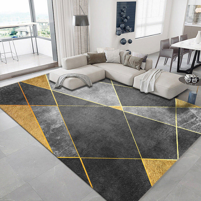 Gray Tone Carpet Modern Geometric Area Rug Polyester Washable Carpet with Non-Slip Backing