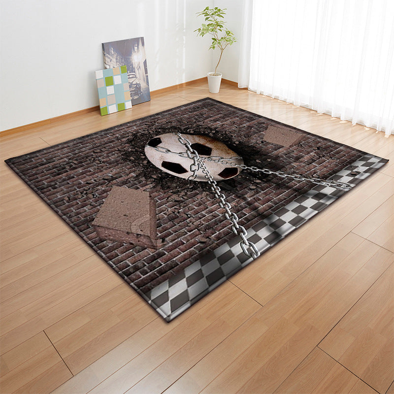 Green Modern Carpet Football Print Polyester Area Rug Stain Resistant Rug for Drawing Room