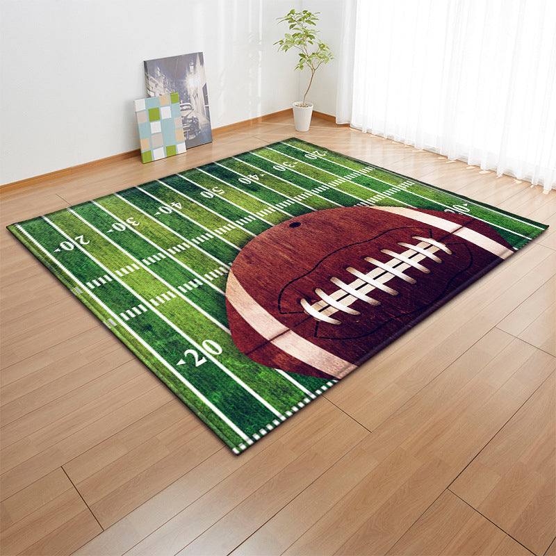 Green Modern Carpet Football Print Polyester Area Rug Stain Resistant Rug for Drawing Room