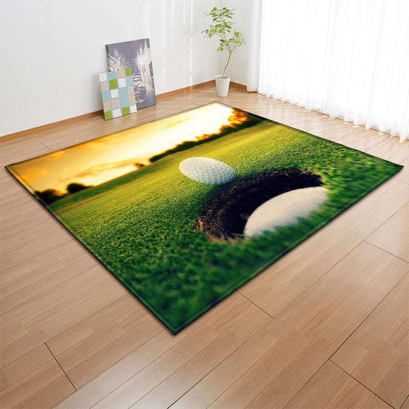 Green Modern Carpet Football Print Polyester Area Rug Stain Resistant Rug for Drawing Room