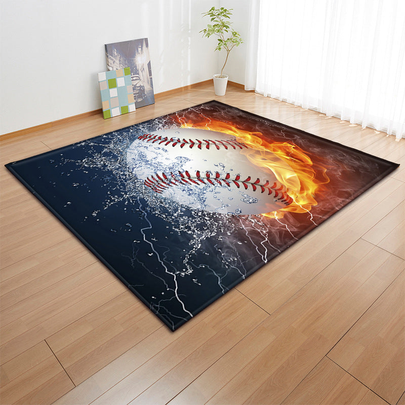 Green Modern Carpet Football Print Polyester Area Rug Stain Resistant Rug for Drawing Room