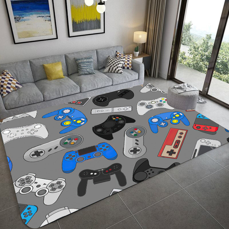 Stylish Purple Area Rug Gamepad Print Polyester Rug Anti-Slip Easy Care Carpet for Living Room