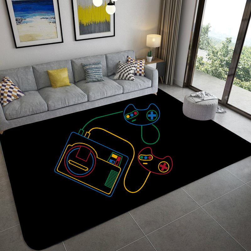 Stylish Purple Area Rug Gamepad Print Polyester Rug Anti-Slip Easy Care Carpet for Living Room