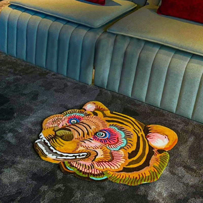 Contemporary Tiger Print Carpet Polyester Rug Stain Resistant Area Rug for Home Decoration