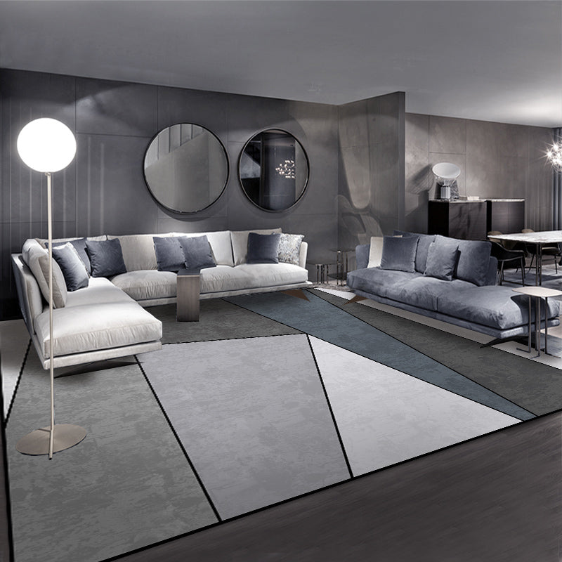 Chic Grey Carpet Modern Geometric Pattern Rug Polyester Stain Resistant Area Rug for Drawing Room