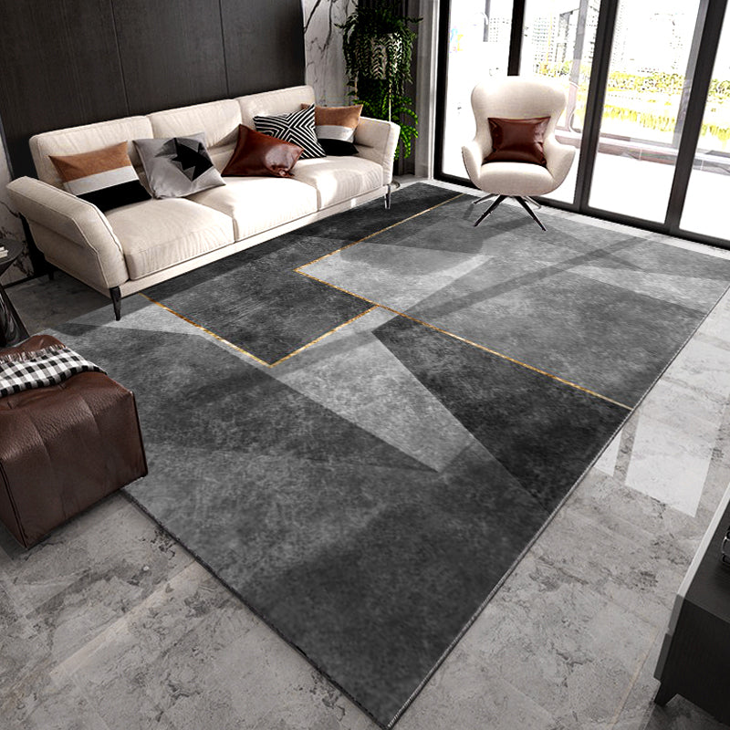 Chic Grey Carpet Modern Geometric Pattern Rug Polyester Stain Resistant Area Rug for Drawing Room
