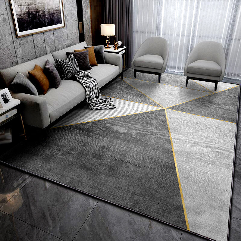 Chic Grey Carpet Modern Geometric Pattern Rug Polyester Stain Resistant Area Rug for Drawing Room
