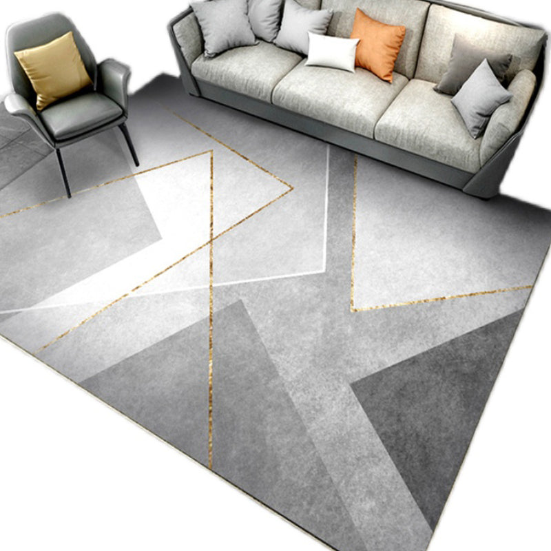 Chic Grey Carpet Modern Geometric Pattern Rug Polyester Stain Resistant Area Rug for Drawing Room