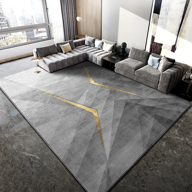 Chic Grey Carpet Modern Geometric Pattern Rug Polyester Stain Resistant Area Rug for Drawing Room