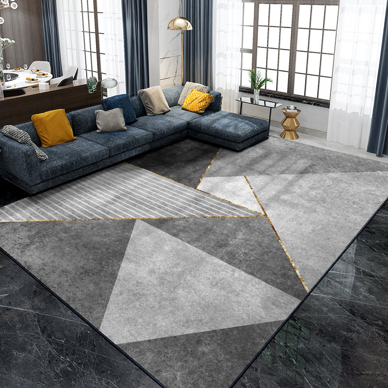 Chic Grey Carpet Modern Geometric Pattern Rug Polyester Stain Resistant Area Rug for Drawing Room