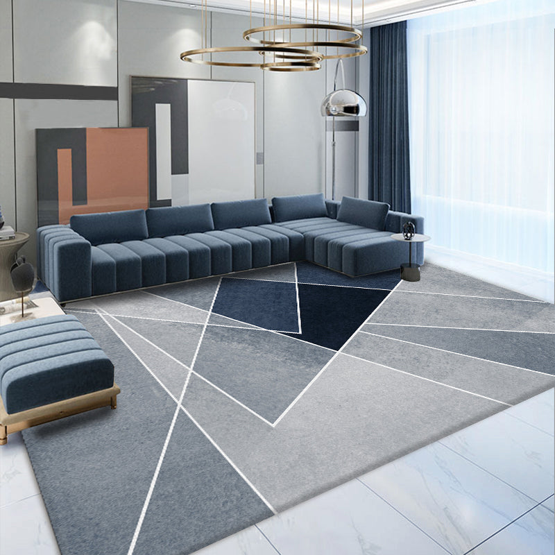 Chic Grey Carpet Modern Geometric Pattern Rug Polyester Stain Resistant Area Rug for Drawing Room