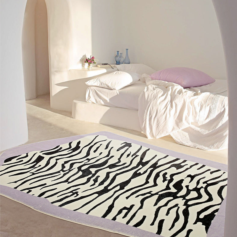 Creative Novelty Shape Carpet Modern Zebra Print Carpet Washable Polyester Rug with Non-Slip Backing