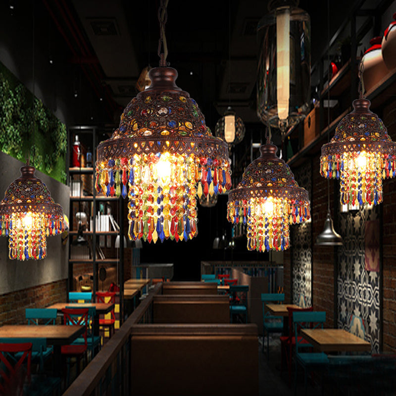 Bohemian Hollow Suspension Pendant Light 1 Light Metal Hanging Lamp in Copper for Restaurant