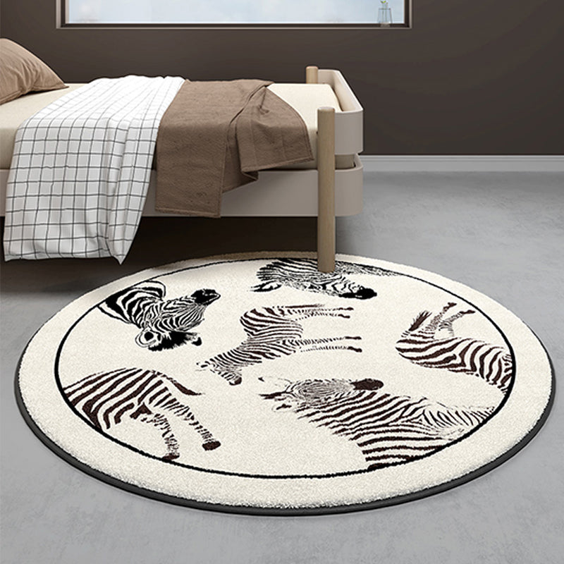 Round Zebra Printed Rug Modern Polyester Indoor Carpet Non-Slip Backing Area Rug for Living Room