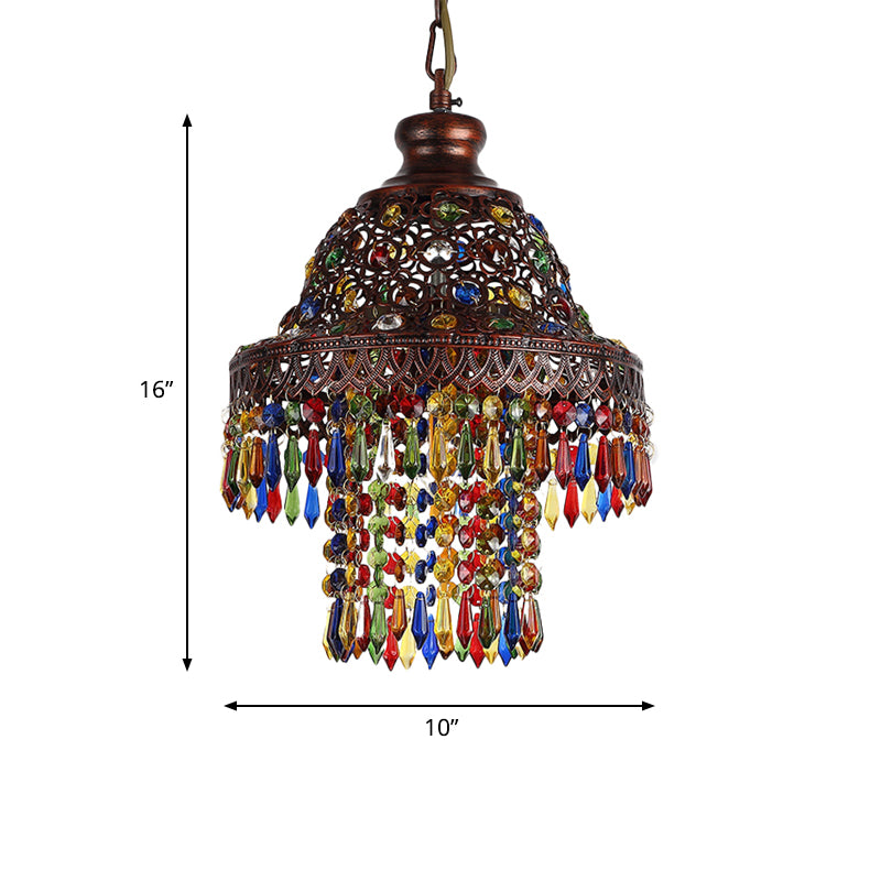 Bohemian Hollow Suspension Pendant Light 1 Light Metal Hanging Lamp in Copper for Restaurant