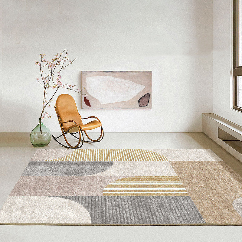 Simplicity Washable Rug Stylish Contrast Panel Rug Polyester Stain Resistant Carpet for Home Decor