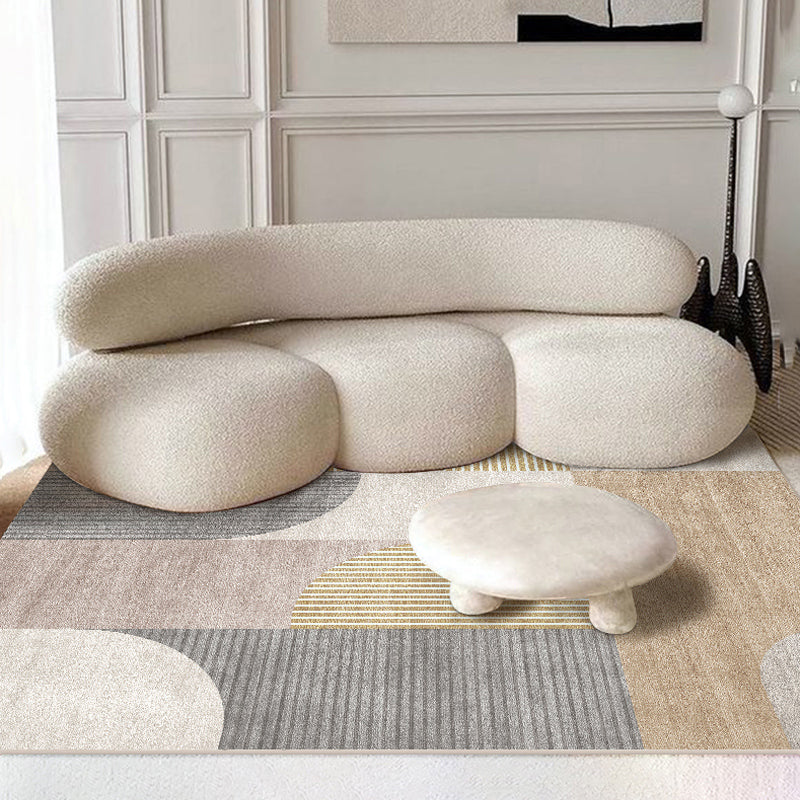 Simplicity Washable Rug Stylish Contrast Panel Rug Polyester Stain Resistant Carpet for Home Decor