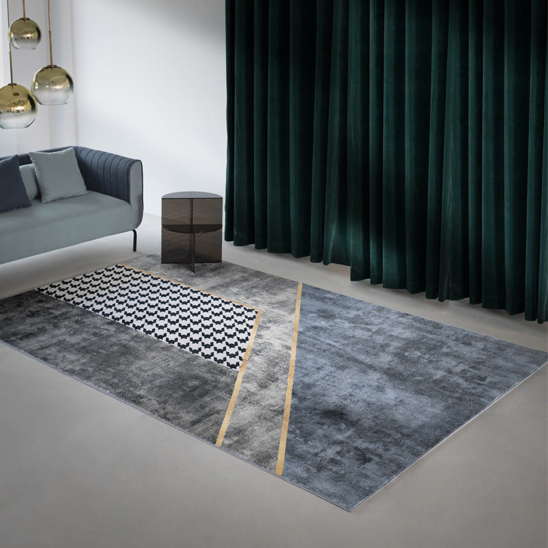 Grey Living Room Carpet Modern Geometric Pattern Area Rug Non-Slip Backing Rug