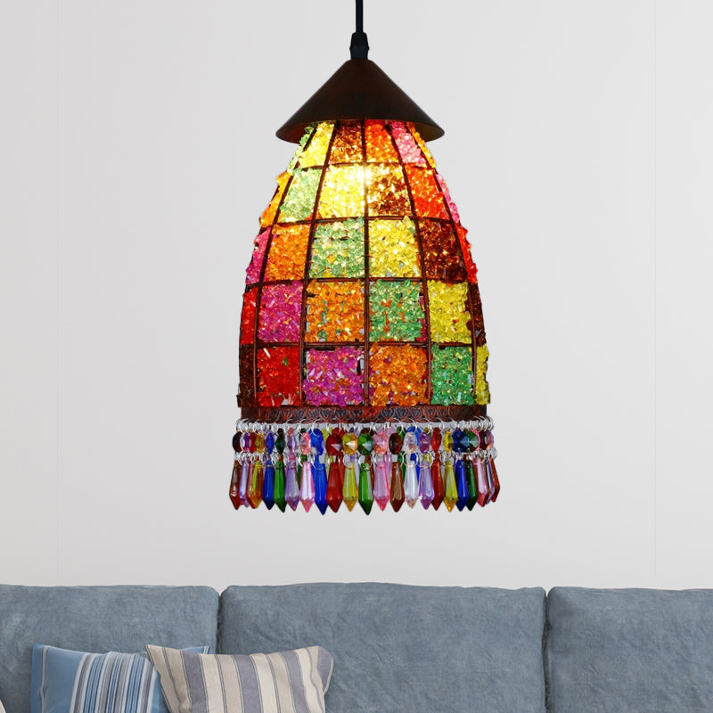 Dome Metal Ceiling Pendant Bohemian 1 Light Living Room Hanging Ceiling Light in Black, 6"/7.5"/10" Wide