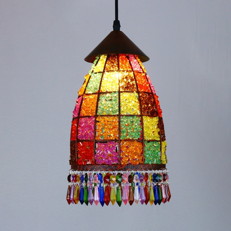 Dome Metal Ceiling Pendant Bohemian 1 Light Living Room Hanging Ceiling Light in Black, 6"/7.5"/10" Wide