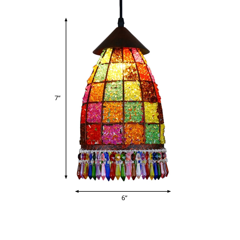 Dome Metal Ceiling Pendant Bohemian 1 Light Living Room Hanging Ceiling Light in Black, 6"/7.5"/10" Wide