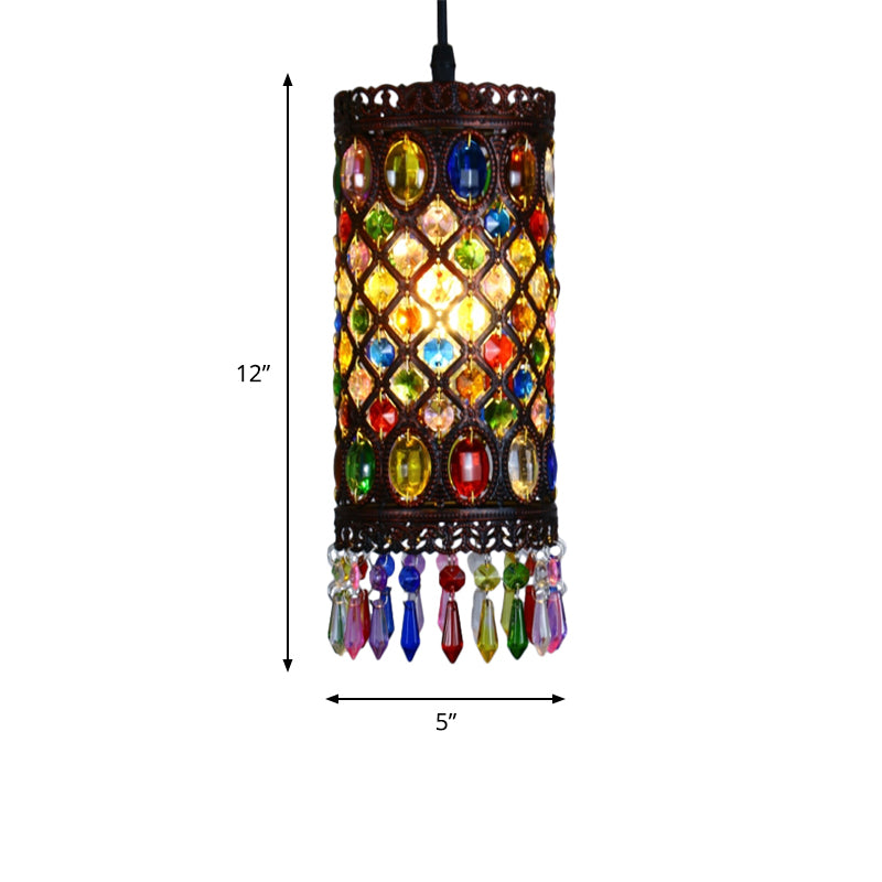 Copper 1 Bulb Ceiling Hang Fixture Traditional Metal Cylinder Suspension Light for Restaurant