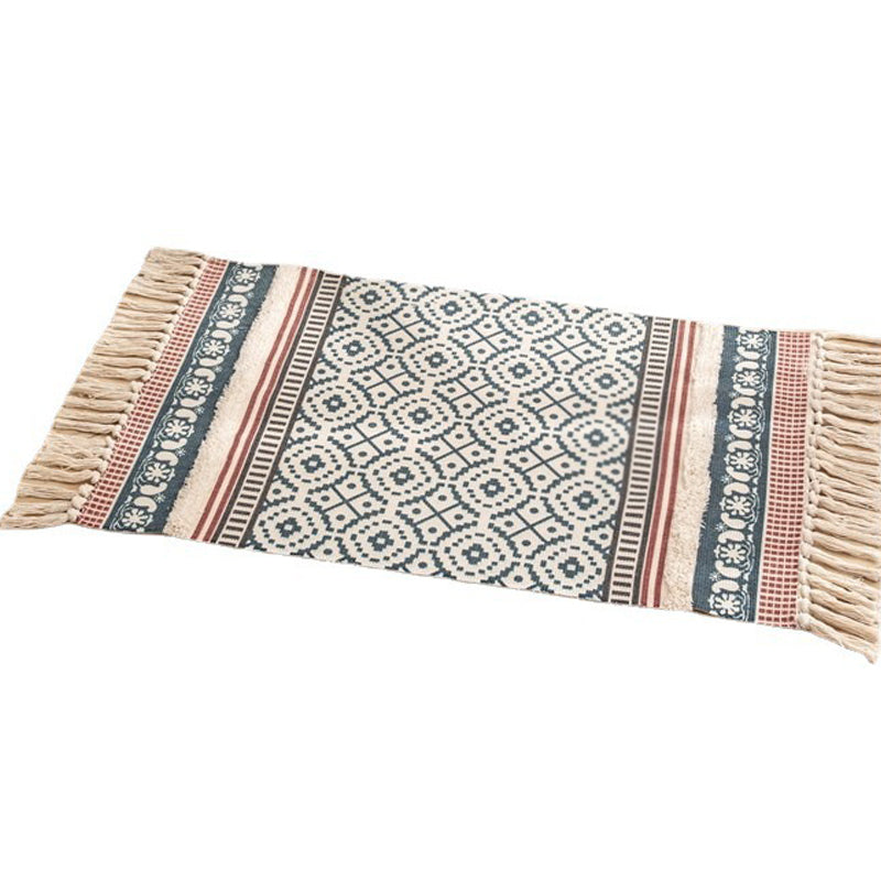 Bohemian Multi-Color Rug Americana Print Area Carpet Fringe Cotton Blend Rug for Home Decor