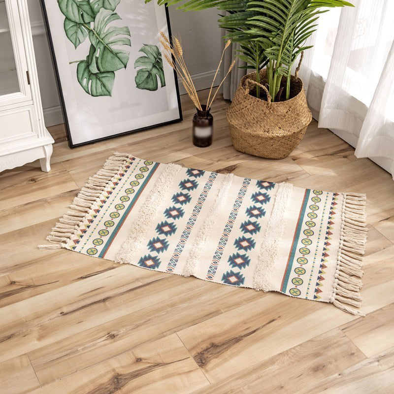 Boheemian Multi-Colour Trug Americana Print Area Carpet Fringe Cotton Blend Rug voor Home Decor