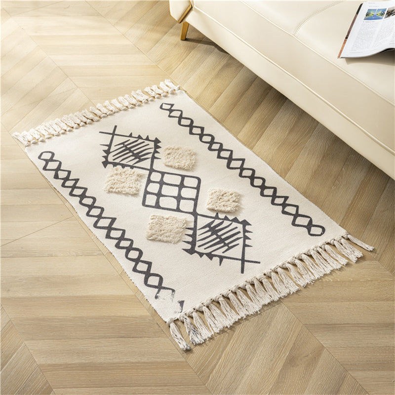 Bohemian Multi-Color Rug Americana Print Area Carpet Fringe Cotton Blend Rug for Home Decor