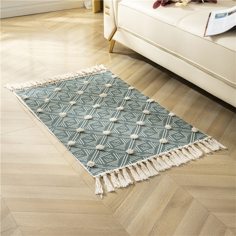 Bohemian Multi-Color Rug Americana Print Area Carpet Fringe Cotton Blend Rug for Home Decor