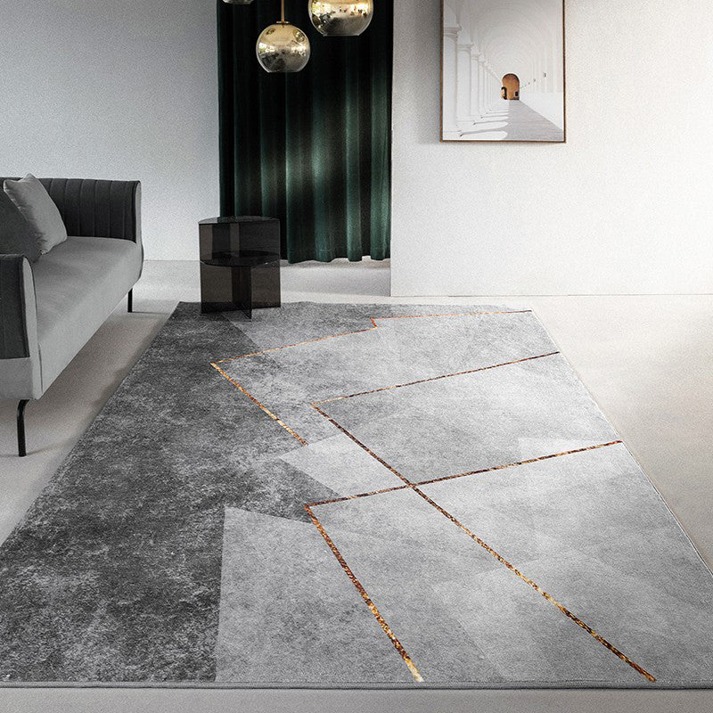 Grey Modern Area Rug Geometric Pattern Polyester Area Carpet Stain Resistant Rug for Drawing Room
